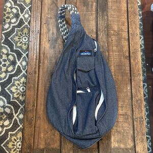 Kavu Denim Rope Sling Bag Crossbody Pocket Hiking Outdoors Blue EUC